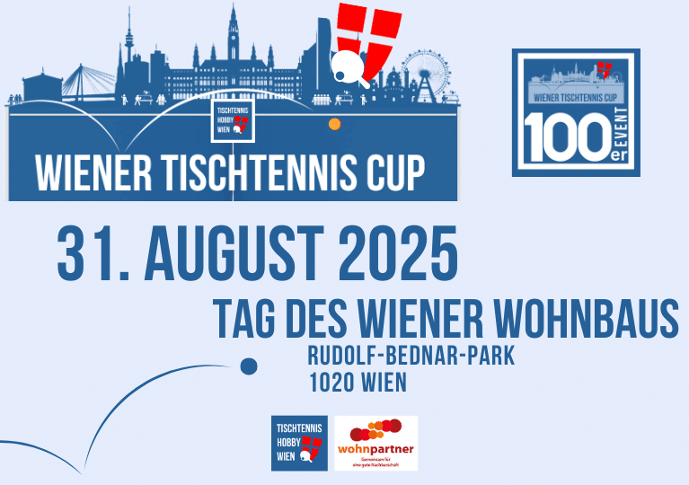 Plakat zur Ankündigung: Tischtennis im Rudolf-Bednar-Park in Wien Leopoldstadt beim Tag des Wiener Wohnbaus.