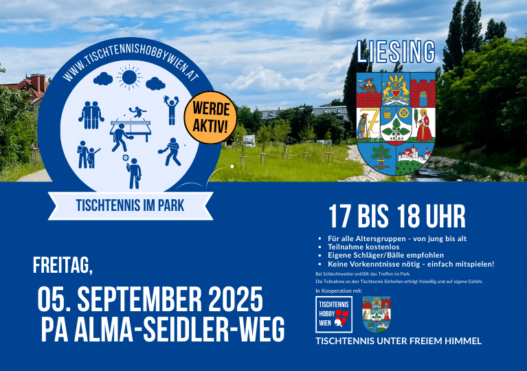Tischtennis im Park - eine gemeinsame Aktion von Tischtennis Hobby Wien, dem Bezirk Liesing. Gemeinsam für mehr Bewegung, Aktivität und soziale Begegnung in Wiens Parks.