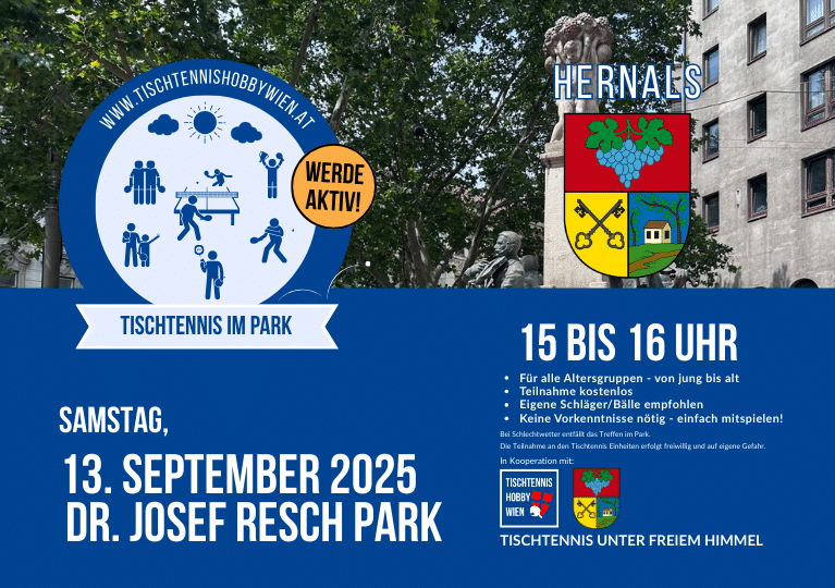 Tischtennis im Park - eine gemeinsame Aktion von Tischtennis Hobby Wien, dem Bezirk Hernals. Gemeinsam für mehr Bewegung, Aktivität und soziale Begegnung in Wiens Parks.