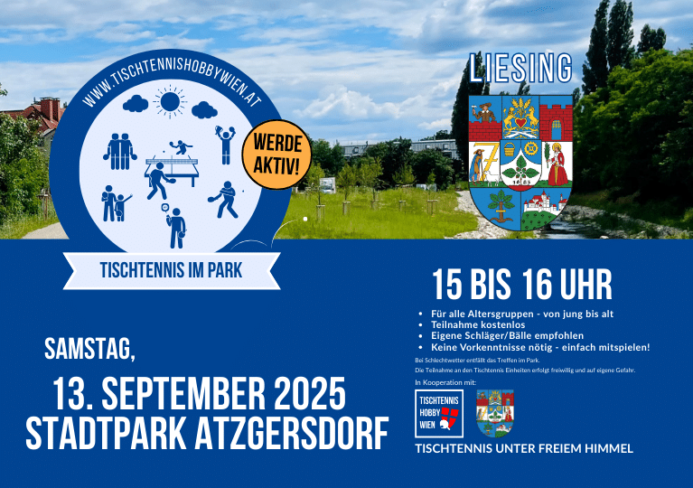 Tischtennis im Park - eine gemeinsame Aktion von Tischtennis Hobby Wien, dem Bezirk Liesing. Gemeinsam für mehr Bewegung, Aktivität und soziale Begegnung in Wiens Parks.