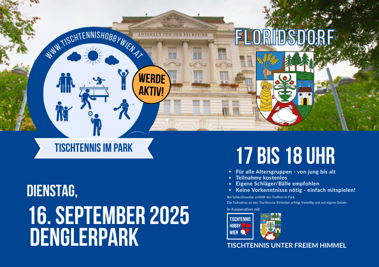 Tischtennis im Park - eine gemeinsame Aktion von Tischtennis Hobby Wien, dem Bezirk Floridsdorf. Gemeinsam für mehr Bewegung, Aktivität und soziale Begegnung in Wiens Parks.