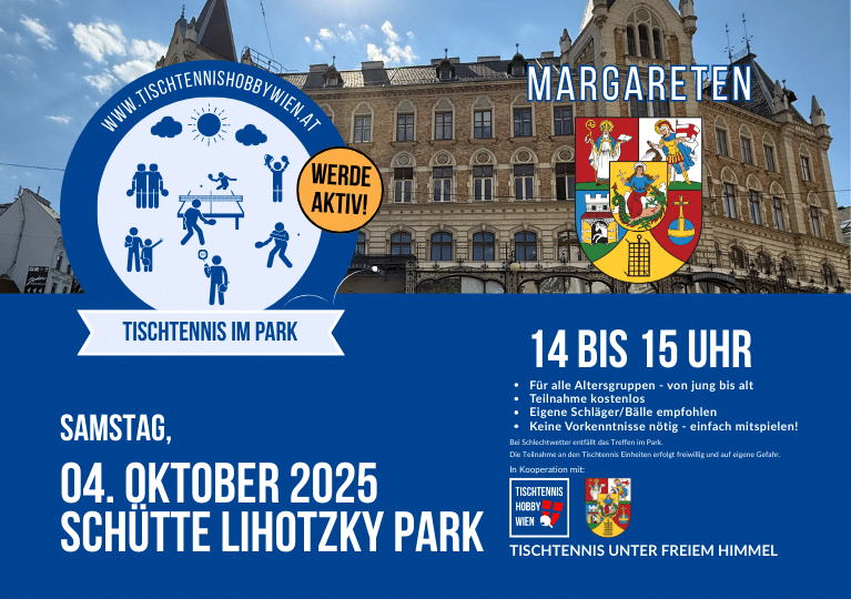 Tischtennis im Park - eine gemeinsame Aktion von Tischtennis Hobby Wien, dem Bezirk Margareten. Gemeinsam für mehr Bewegung, Aktivität und soziale Begegnung in Wiens Parks.