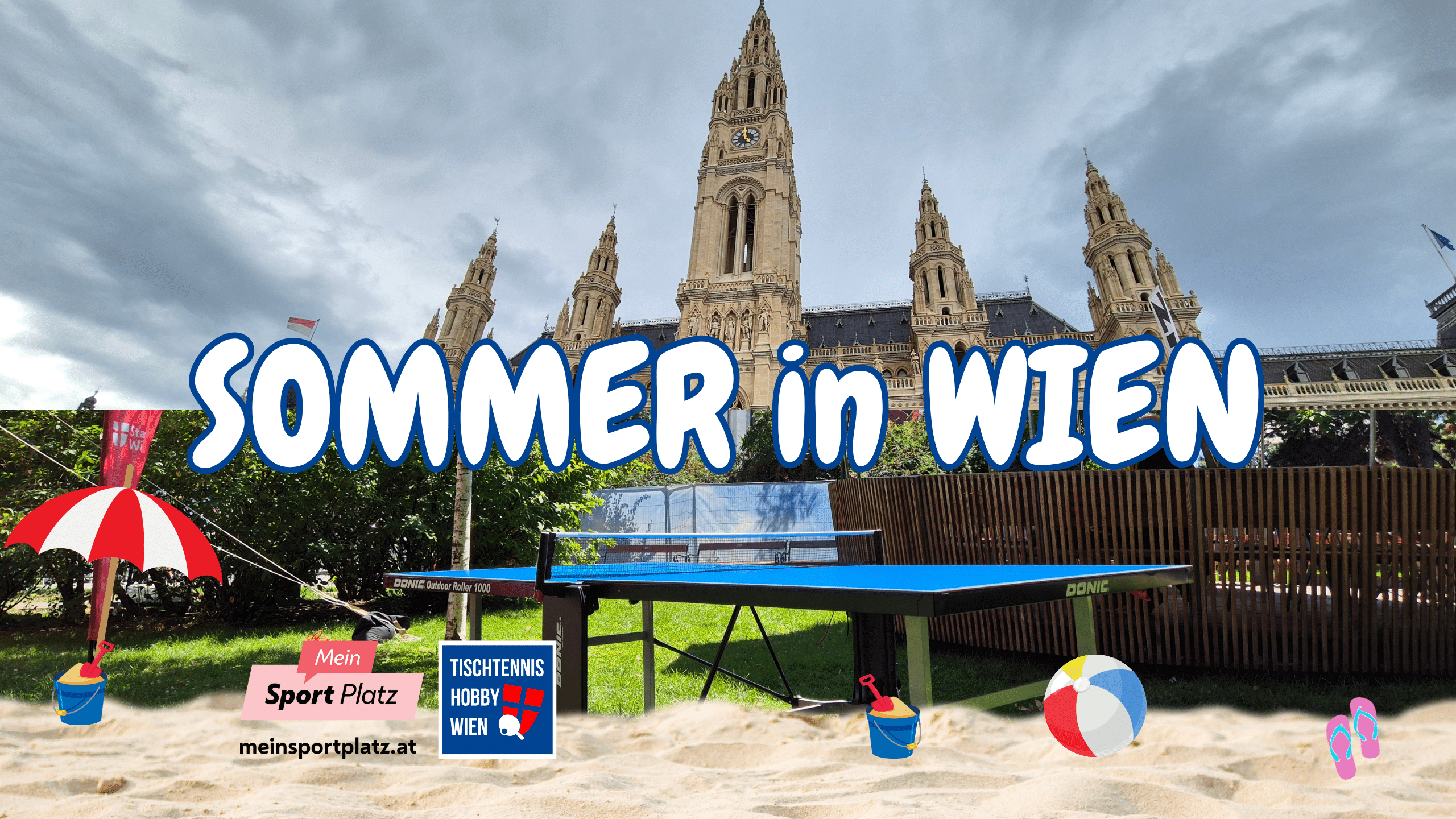 Tischtennis vor dem Wiener Rathaus - meinsportplatz.at und Tischtennis Hobby Wien animieren die Wiener Bevölkerung zum Tischtennis Schläger zu greifen.