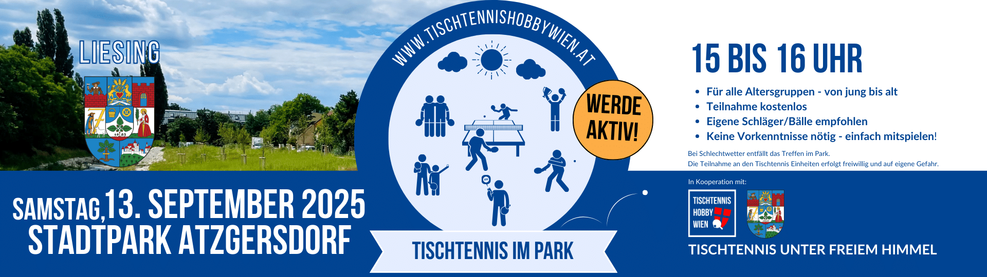 Tischtennis im Park - eine gemeinsame Aktion von Tischtennis Hobby Wien, dem Bezirk Liesing. Gemeinsam für mehr Bewegung, Aktivität und soziale Begegnung in Wiens Parks.