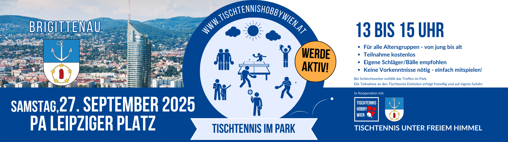 Tischtennis im Park - eine gemeinsame Aktion von Tischtennis Hobby Wien, dem Bezirk Brigittenau. Gemeinsam für mehr Bewegung, Aktivität und soziale Begegnung in Wiens Parks.