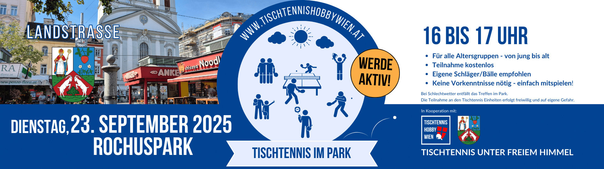 Tischtennis im Park - eine gemeinsame Aktion von Tischtennis Hobby Wien, dem Bezirk Landstrasse. Gemeinsam für mehr Bewegung, Aktivität und soziale Begegnung in Wiens Parks.