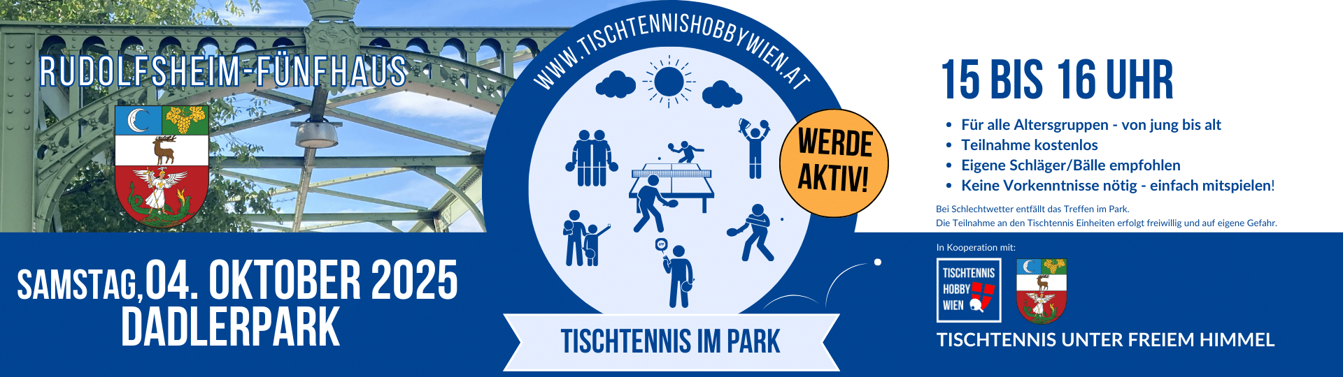 Tischtennis im Park - eine gemeinsame Aktion von Tischtennis Hobby Wien, dem Bezirk Rudolfsheim-Fünfhaus. Gemeinsam für mehr Bewegung, Aktivität und soziale Begegnung in Wiens Parks.