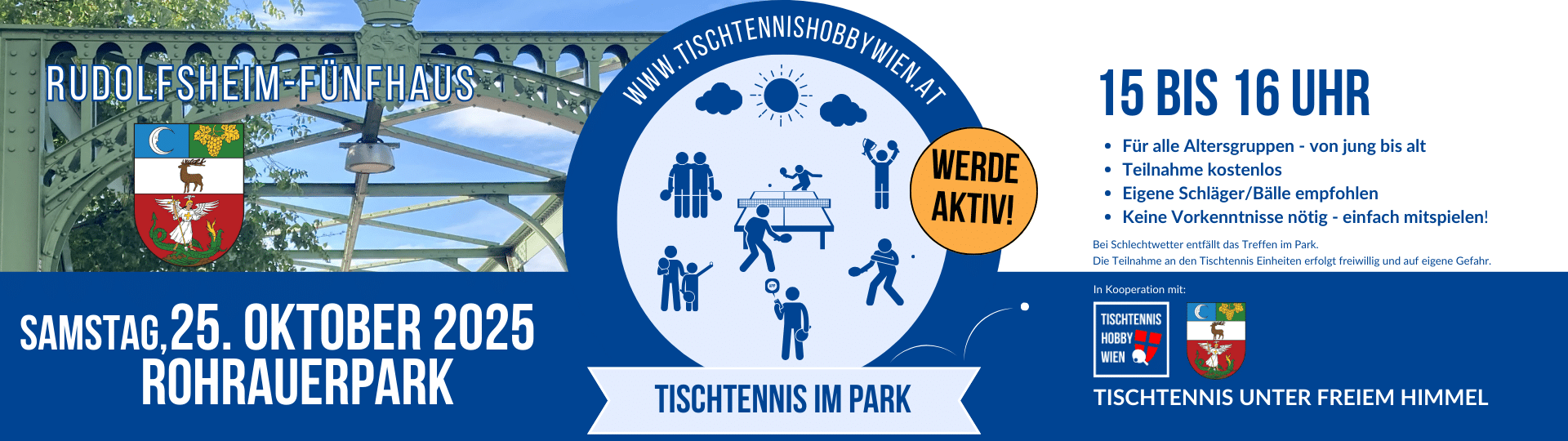 Tischtennis im Park - eine gemeinsame Aktion von Tischtennis Hobby Wien, dem Bezirk Rudolfsheim-Fünfhaus. Gemeinsam für mehr Bewegung, Aktivität und soziale Begegnung in Wiens Parks.