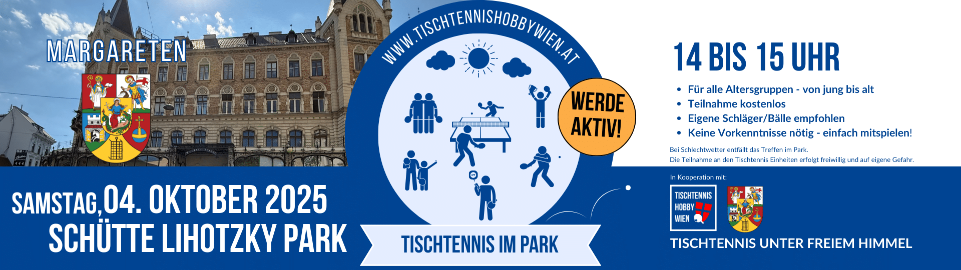 Tischtennis im Park - eine gemeinsame Aktion von Tischtennis Hobby Wien, dem Bezirk Margareten. Gemeinsam für mehr Bewegung, Aktivität und soziale Begegnung in Wiens Parks.