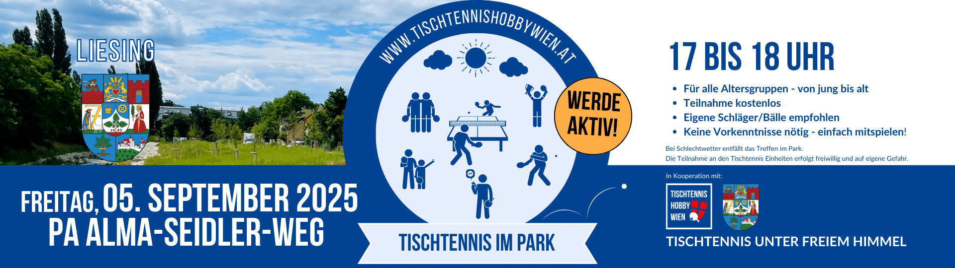 Tischtennis im Park - eine gemeinsame Aktion von Tischtennis Hobby Wien, dem Bezirk Liesing. Gemeinsam für mehr Bewegung, Aktivität und soziale Begegnung in Wiens Parks.