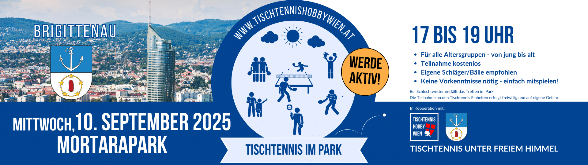 Tischtennis im Park - eine gemeinsame Aktion von Tischtennis Hobby Wien, dem Bezirk Brigittenau. Gemeinsam für mehr Bewegung, Aktivität und soziale Begegnung in Wiens Parks.