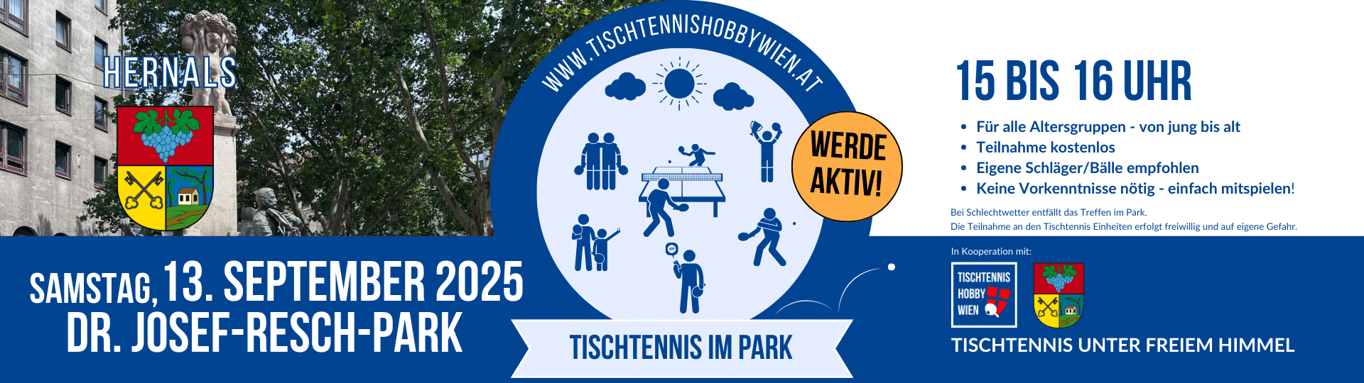 Tischtennis im Park - eine gemeinsame Aktion von Tischtennis Hobby Wien, dem Bezirk Hernals. Gemeinsam für mehr Bewegung, Aktivität und soziale Begegnung in Wiens Parks.