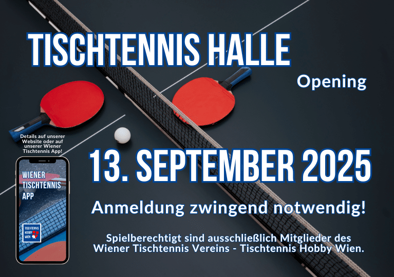 Die Halle von Tischtennis Hobby Wien ist wieder geöffnet! Nach Anmeldung regelmäßig Tischtennis spielen, mit Trainer Charlie volle Power geben - exklusiv für Mitglieder des Wiener Tischtennisvereins Tischtennis Hobby Wien.
