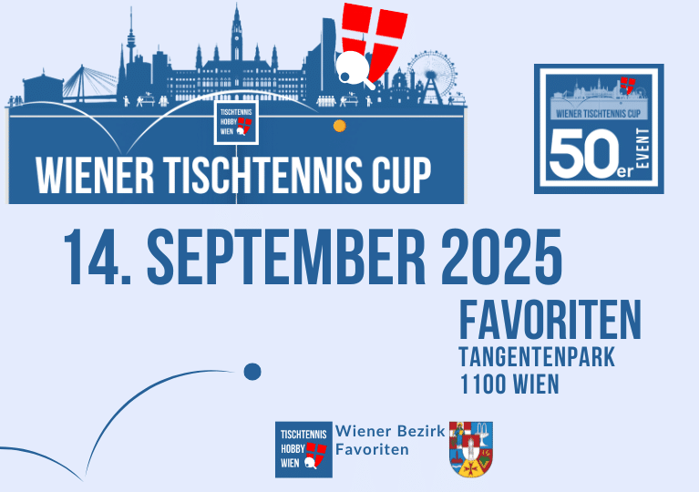 Plakat zur Ankündigung: Tischtennis im Tangentenpark in Wien Favoriten beim Tag des Wiener Wohnbaus.