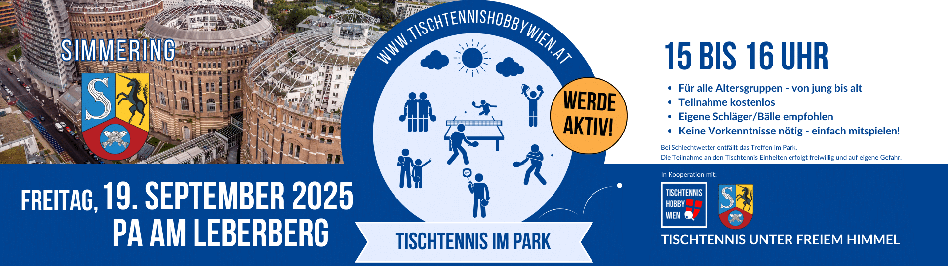 Tischtennis im Park - eine gemeinsame Aktion von Tischtennis Hobby Wien, dem Bezirk Simmering. Gemeinsam für mehr Bewegung, Aktivität und soziale Begegnung in Wiens Parks.